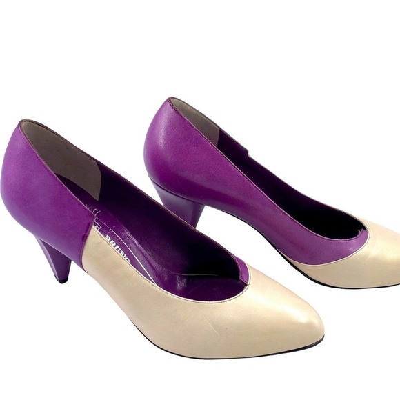 Vintage Bruno Magli Women’s Pumps Heels Purple Cream Made in Italy Sz 5.5 B 36 - Picture 3 of 8